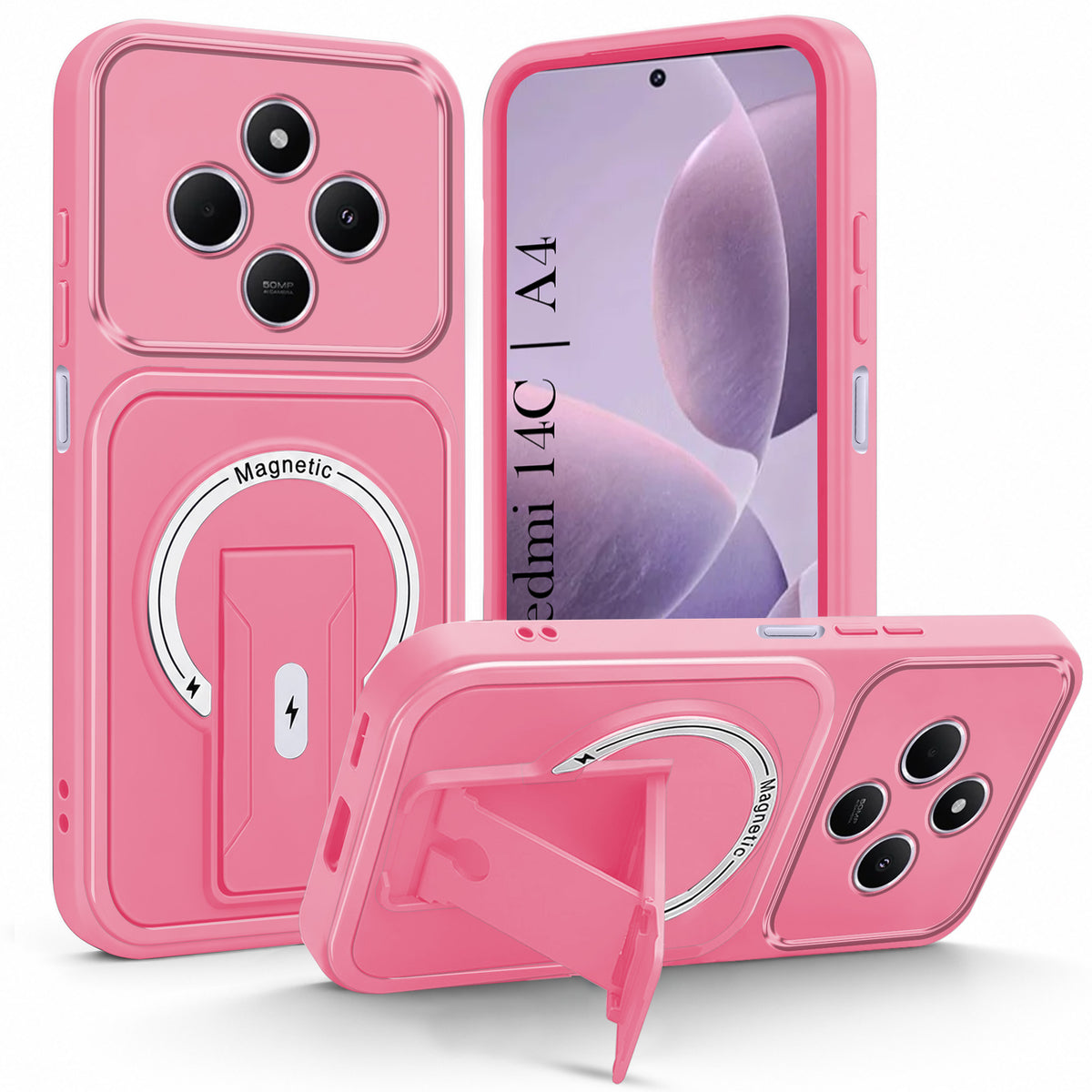 For Redmi A4 5G | Xiaomi Redmi 14C Back Case Cover Metallic (Hybrid Armor Kickstand | MagSafe Compatible | Camera Protection Shockproof)