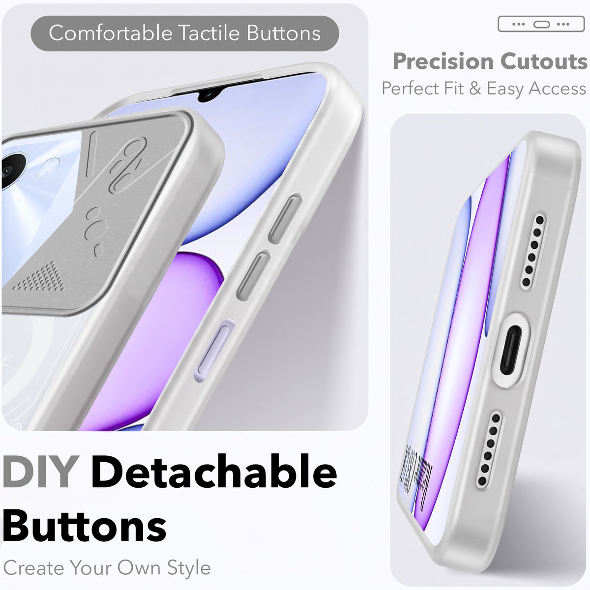 For Realme C83 5G Metallic Back Cover Case (Metallic Camera Protection & Buttons | Translucent Milky Shade | Hard Polycarbonate)