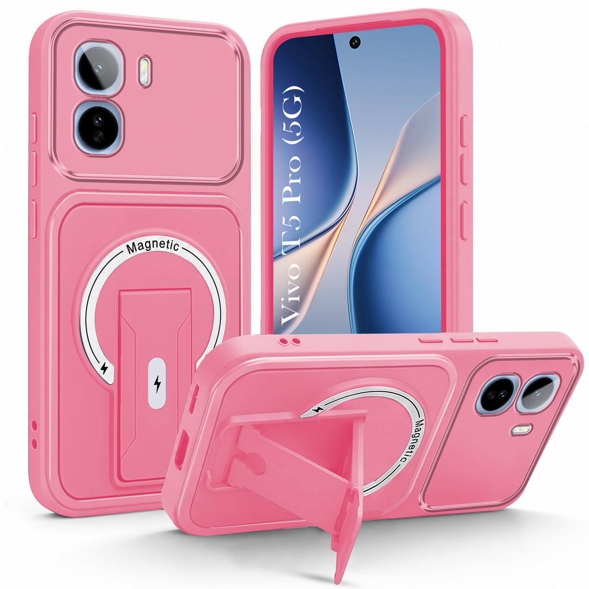 For Vivo T5 Pro 5G Back Case Cover Metallic (Hybrid Armor Kickstand | MagSafe Compatible | Camera Protection Shockproof)