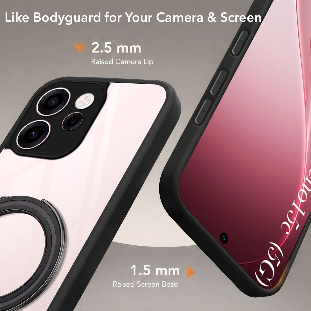 For Oppo Reno 15c Back Cover Case (Kick Stand Ring Holder | Life time Anti Yellow | Camera Protection)