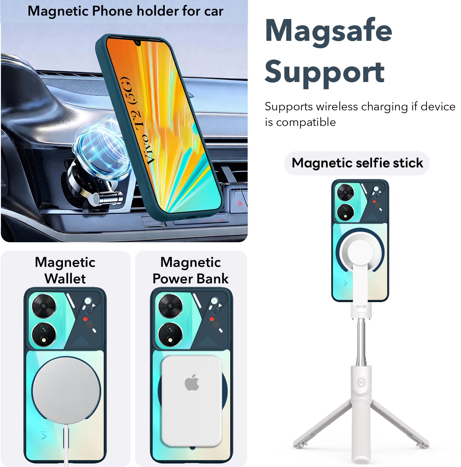 For Vivo T2 Back Cover Case Lifetime Anti-Yellow Clear (Camera Protection | Side Grip | Wireless MagSafe Compatible)
