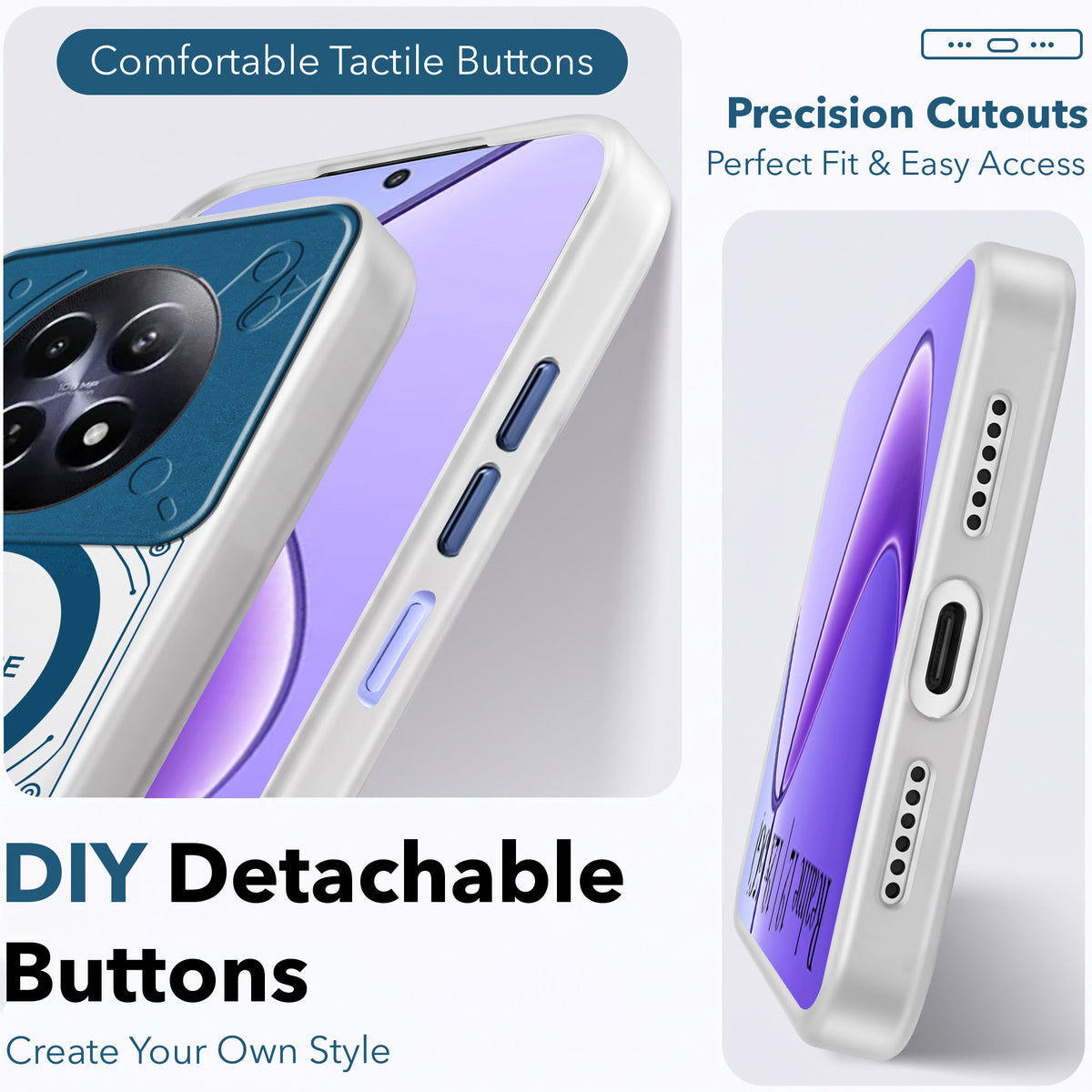 For Realme 12 | Realme 12X Metallic Back Cover Case (Metallic Camera Protection & Buttons | Translucent Milky Shade | Hard Polycarbonate)