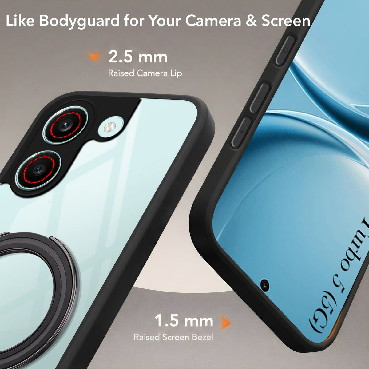 For Redmi Turbo 5 Back Cover Case (Kick Stand Ring Holder | Life time Anti Yellow | Camera Protection)