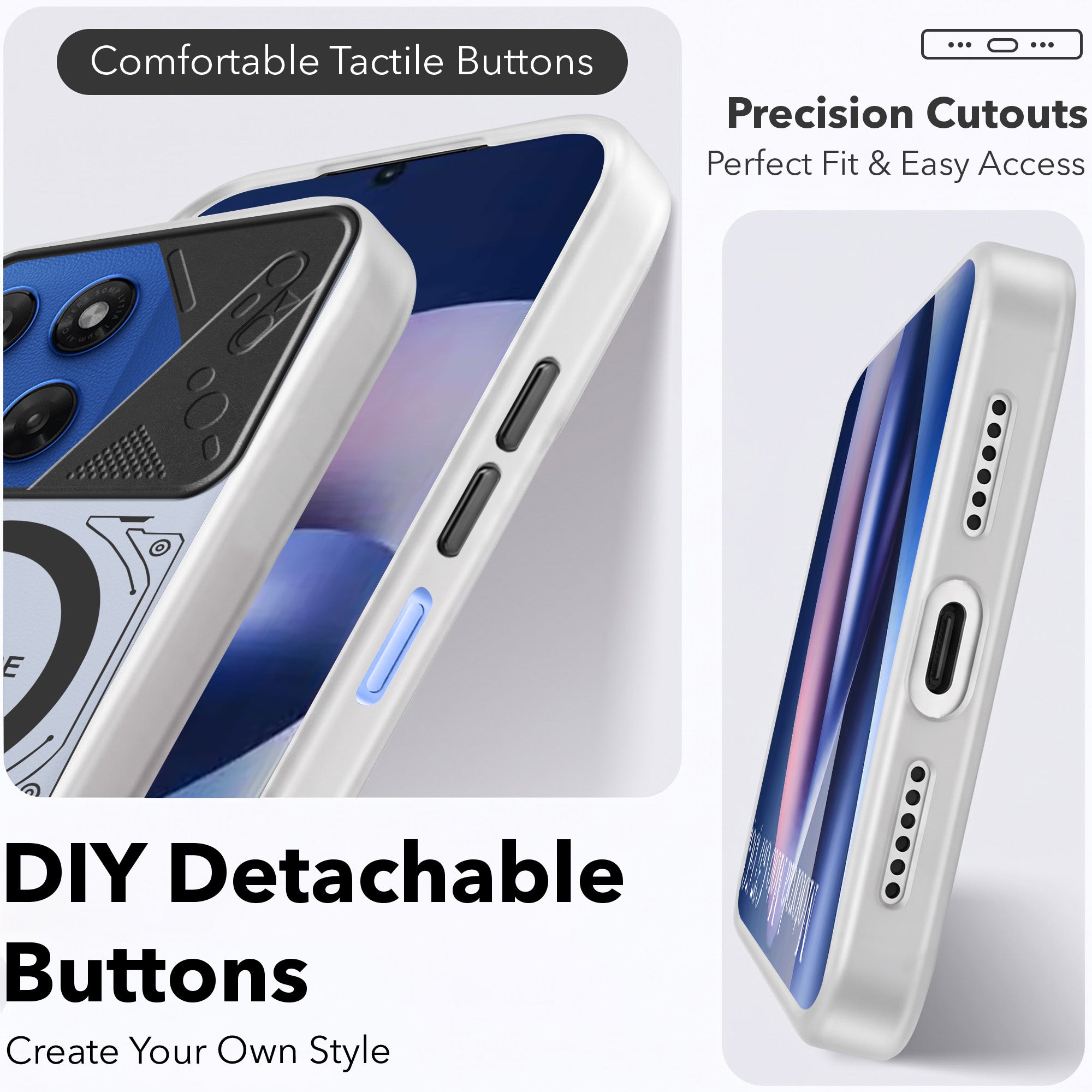 For Motorola Moto G37 Metallic Back Cover Case (Metallic Camera Protection & Buttons | Translucent Milky Shade | Hard Polycarbonate)