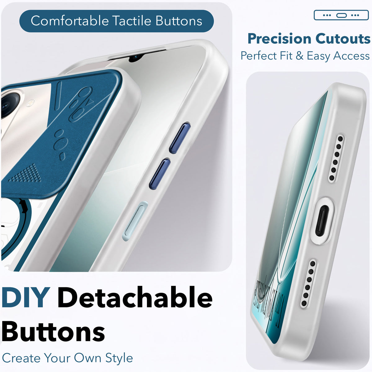 For Vivo Y19 | Vivo Y19e | Vivo T4 Lite Metallic Back Cover Case (Metallic Camera Protection & Buttons | Translucent Milky Shade | Hard Polycarbonate)