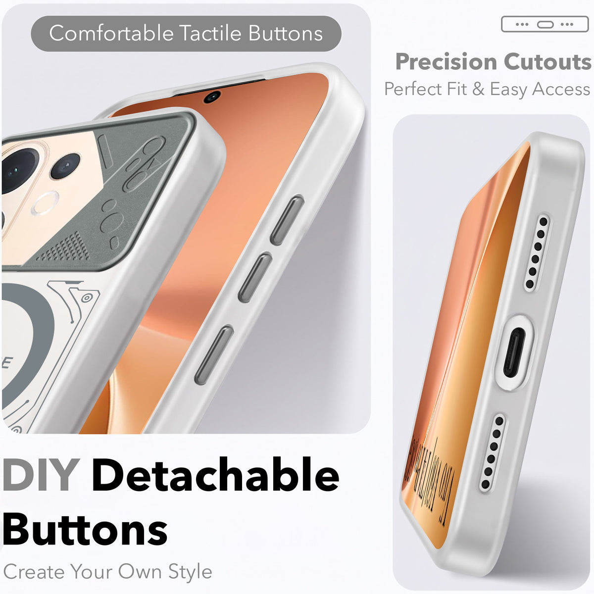 For Vivo V60 | Vivo T4 Pro Metallic Back Cover Case (Metallic Camera Protection & Buttons | Translucent Milky Shade | Hard Polycarbonate)