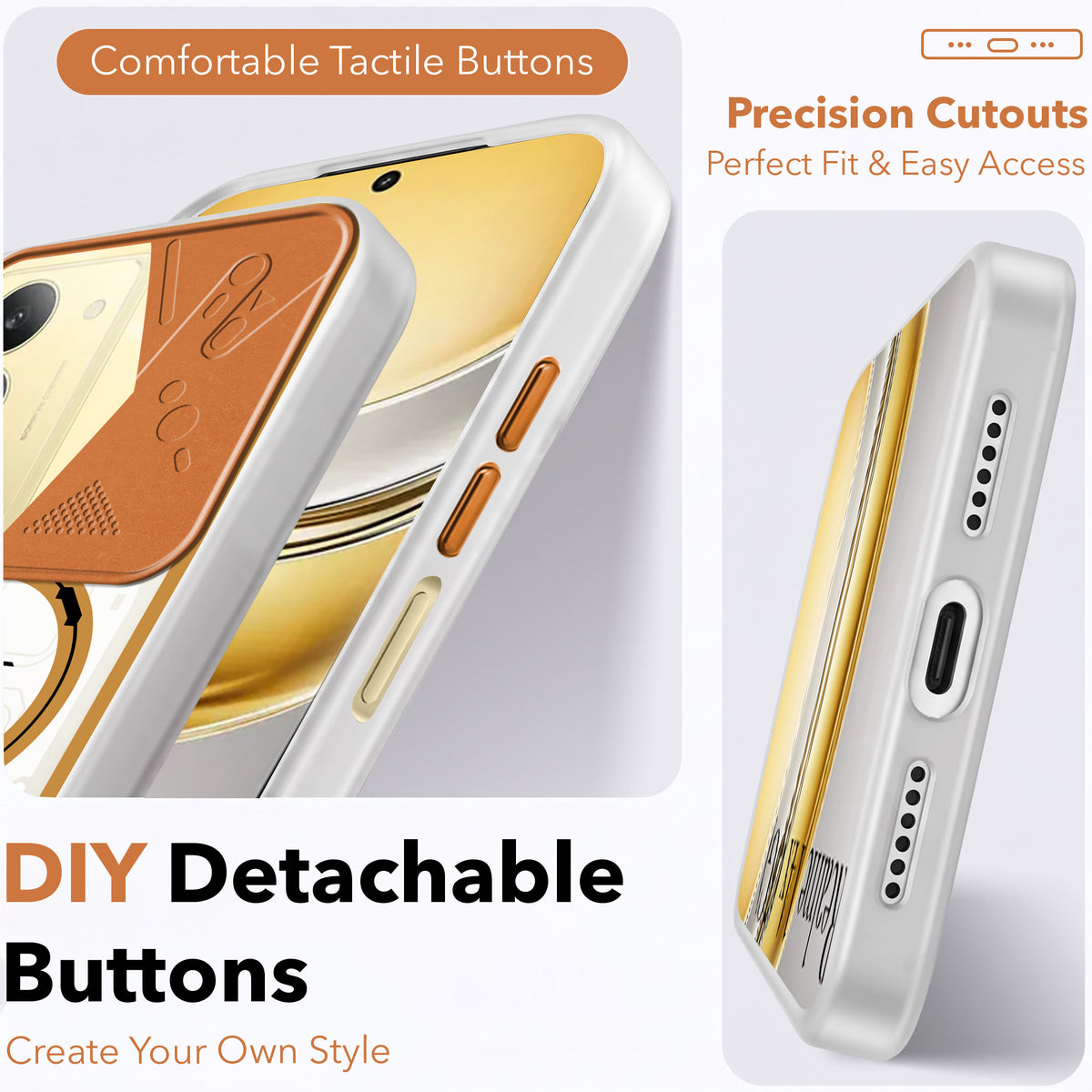 For Realme 14X Metallic Back Cover Case (Metallic Camera Protection & Buttons | Translucent Milky Shade | Hard Polycarbonate)