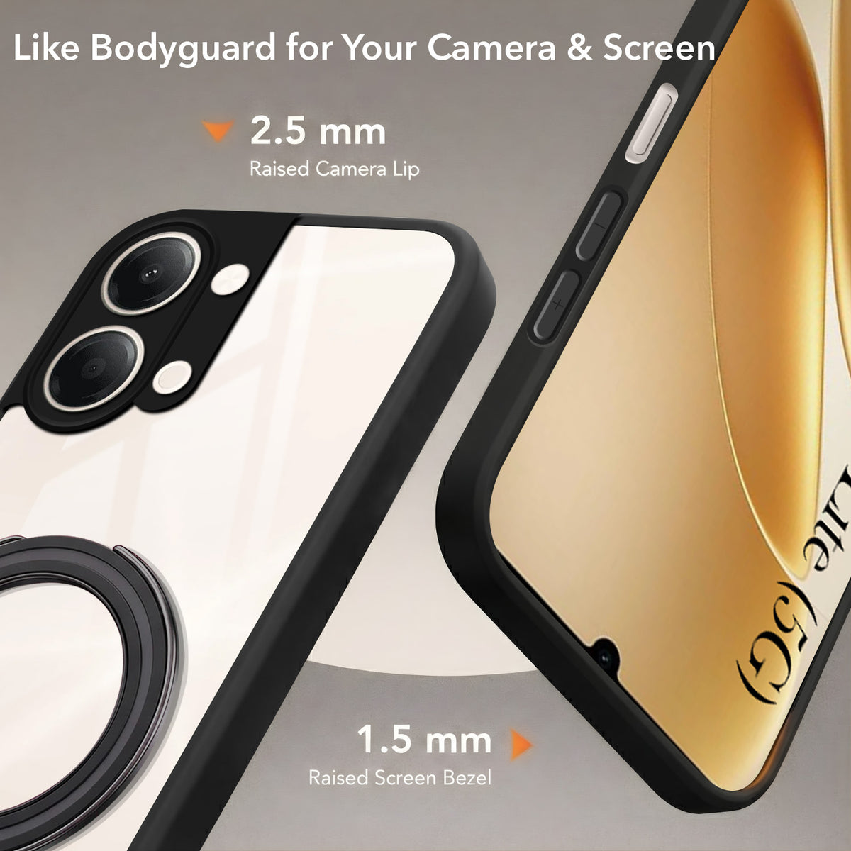 For Vivo iQOO Z11 Lite Back Cover Case (Kick Stand Ring Holder | Life time Anti Yellow | Camera Protection)