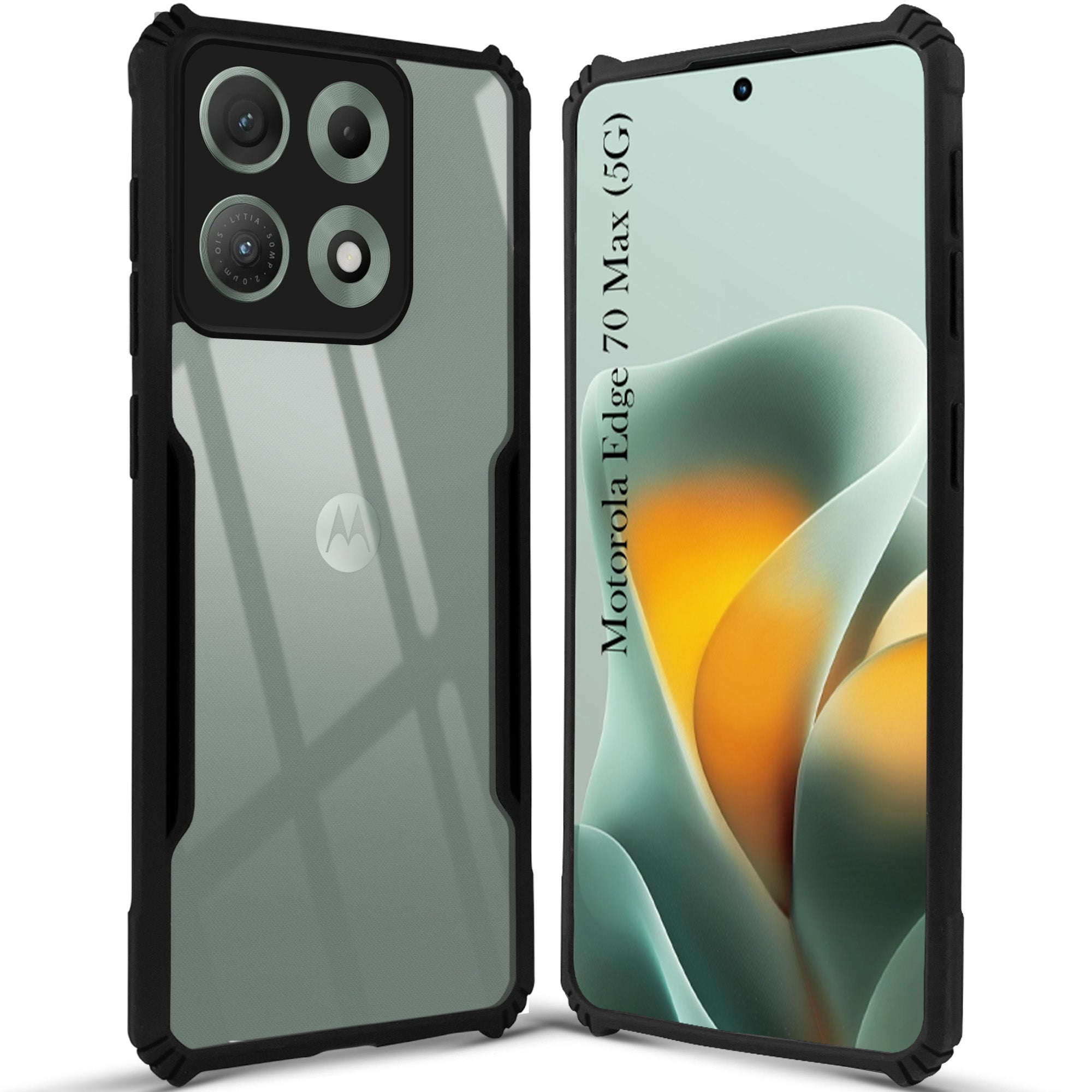 For Motorola Moto Edge 70 Max Back Cover Case Hybrid (Shockproof with Polycarbonate Clear Panel | Professional Black)