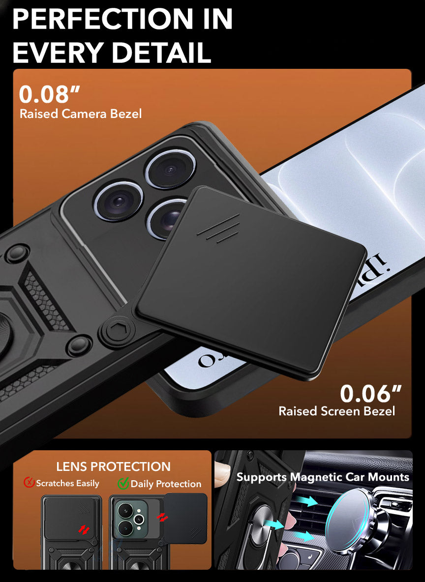 For Apple iPhone 18 Pro Back Cover Case Hybrid Armor (Sliding Shutter Camera Protection | Polycarbonate |Ring Holder Kickstand)
