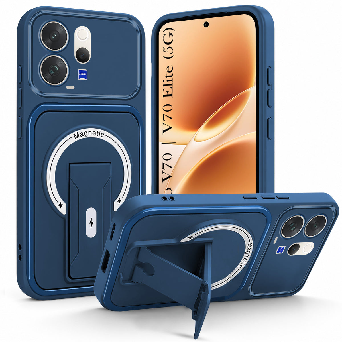 For Vivo V70 | Vivo V70 Elite 5G Back Case Cover Metallic (Hybrid Armor Kickstand | MagSafe Compatible | Camera Protection Shockproof)