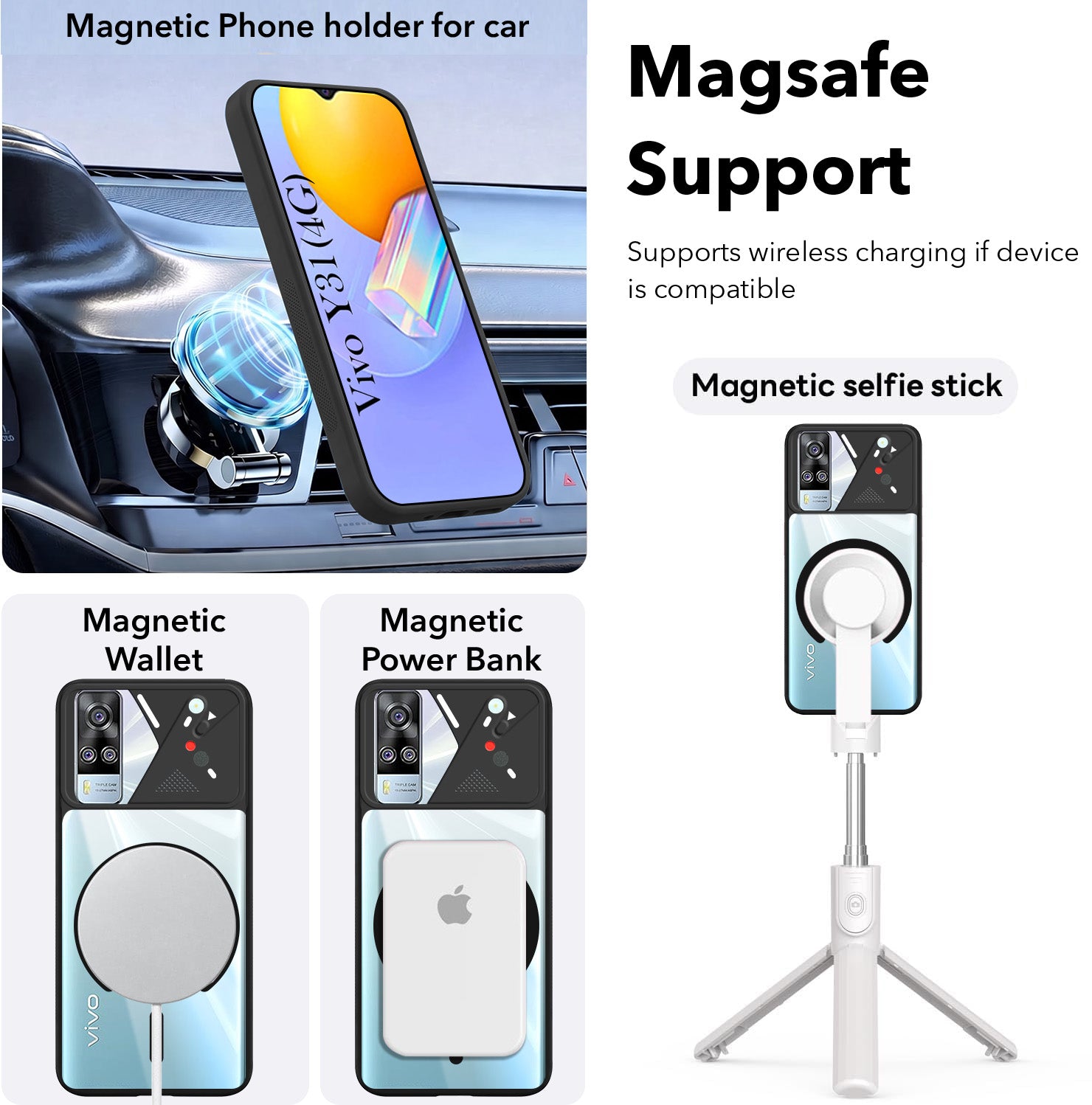 For Vivo Y31 (2021) Back Cover Case Lifetime Anti-Yellow Clear (Camera Protection | Side Grip | Wireless MagSafe Compatible)