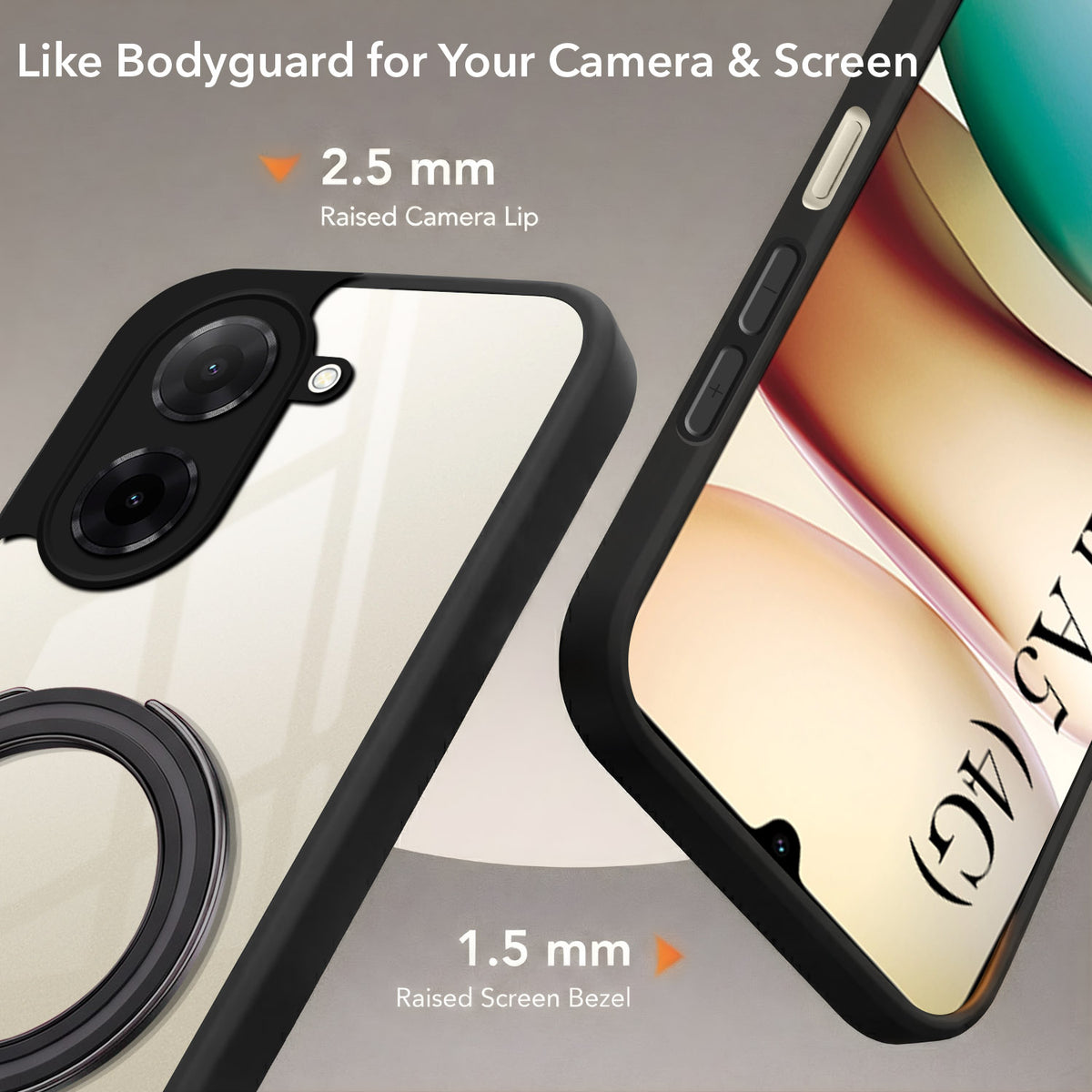 For Redmi A5 4G Back Cover Case (Kick Stand Ring Holder | Life time Anti Yellow | Camera Protection)