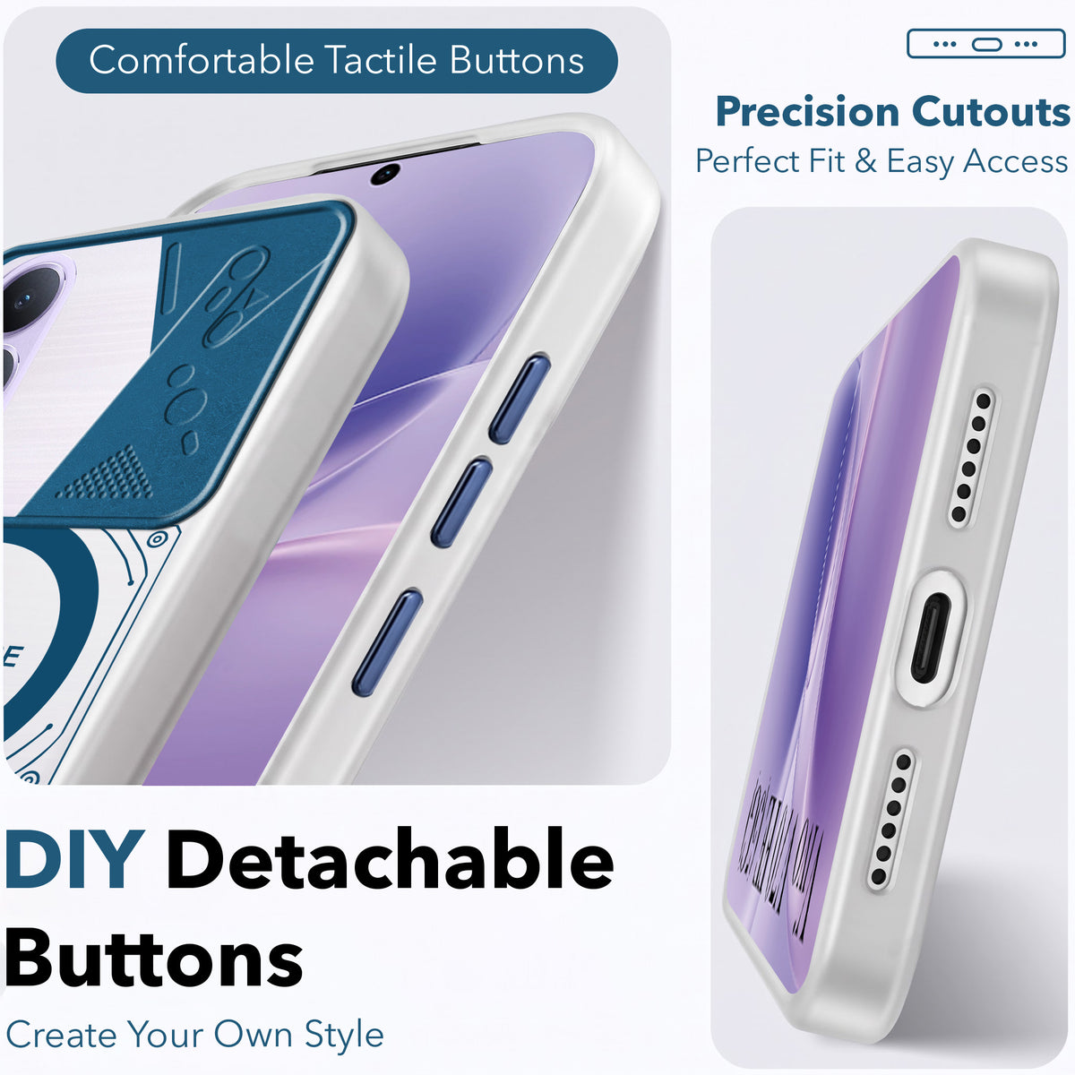 For Vivo V70 FE 5G Metallic Back Cover Case (Metallic Camera Protection & Buttons | Translucent Milky Shade | Hard Polycarbonate)