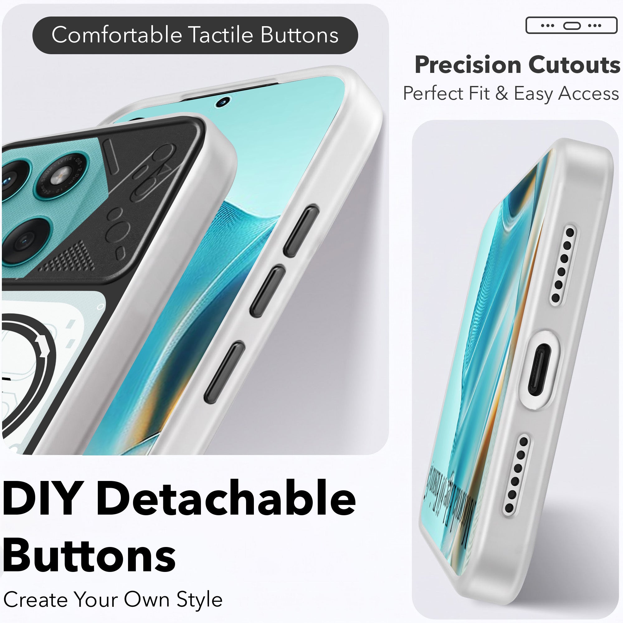 For Motorola Moto Edge 60 Fusion Metallic Back Cover Case (Metallic Camera Protection & Buttons | Translucent Milky Shade | Hard Polycarbonate)