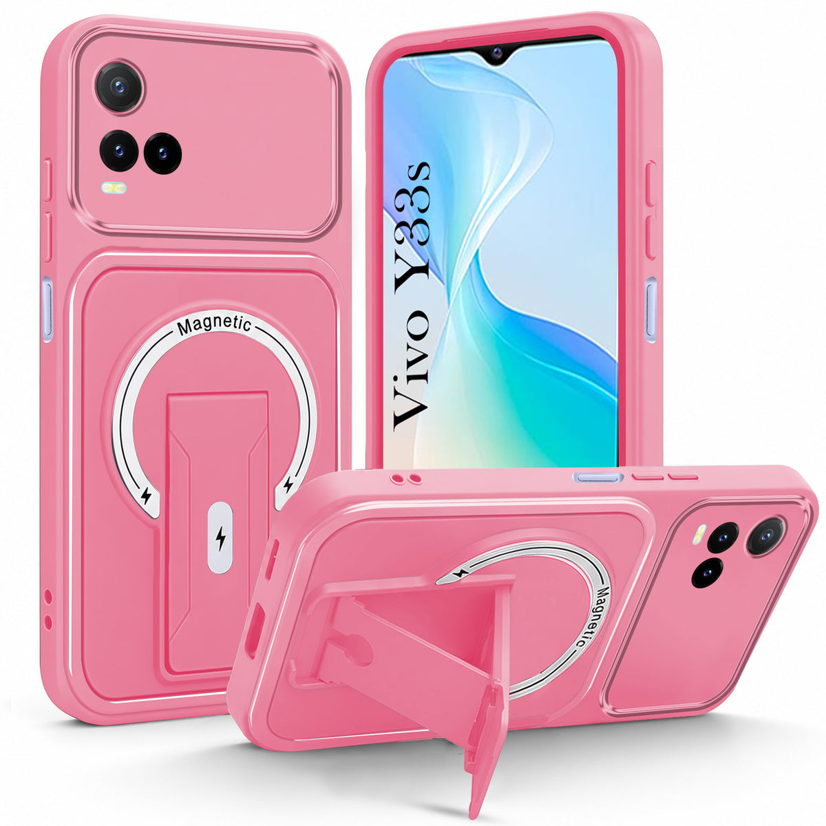 For Vivo Y33T | Vivo Y21T | Vivo Y21s Back Case Cover Metallic (Hybrid Armor Kickstand | MagSafe Compatible | Camera Protection Shockproof)