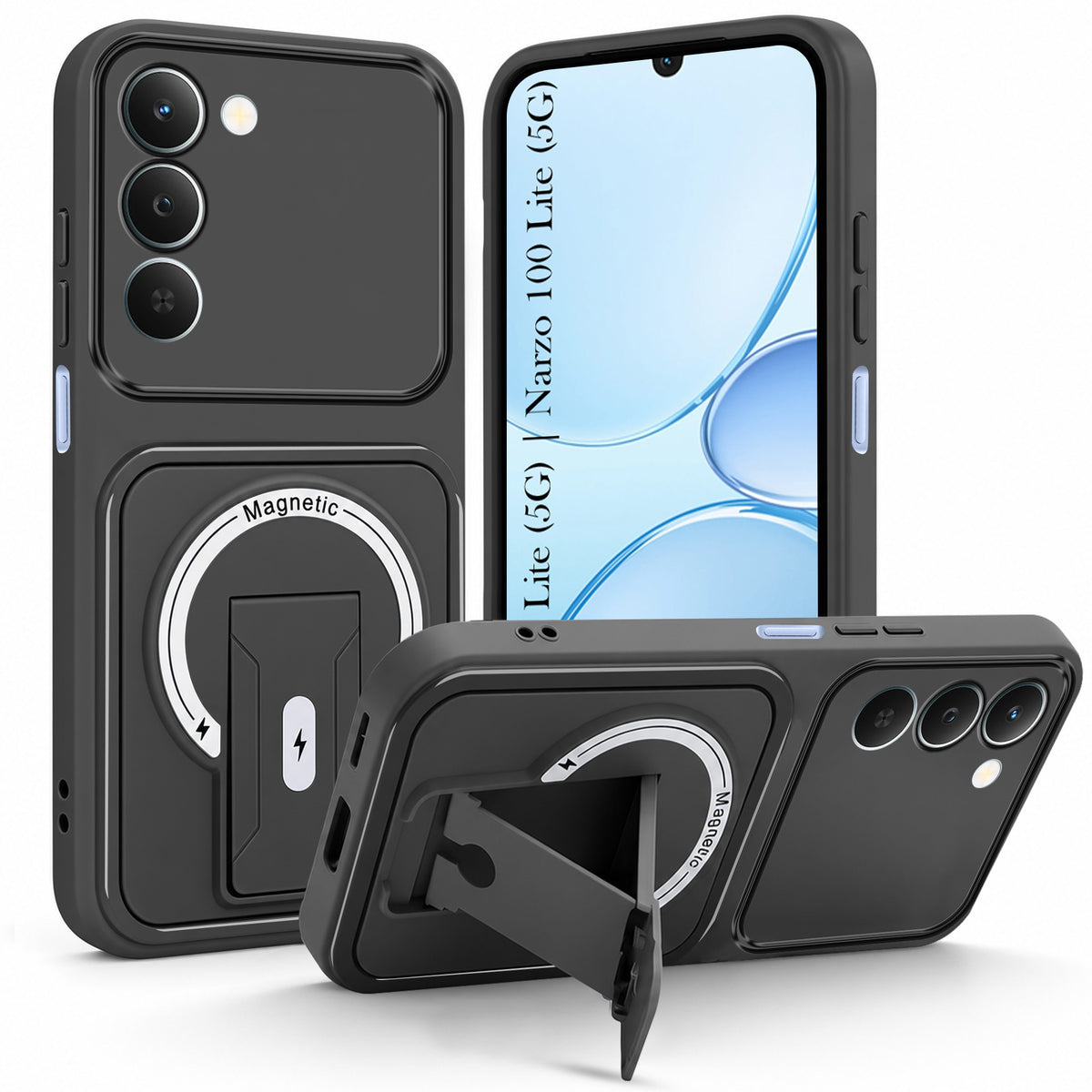 For Realme P4 Lite 5G | Narzo 100 Lite 5G Back Case Cover Metallic (Hybrid Armor Kickstand | MagSafe Compatible | Camera Protection Shockproof)