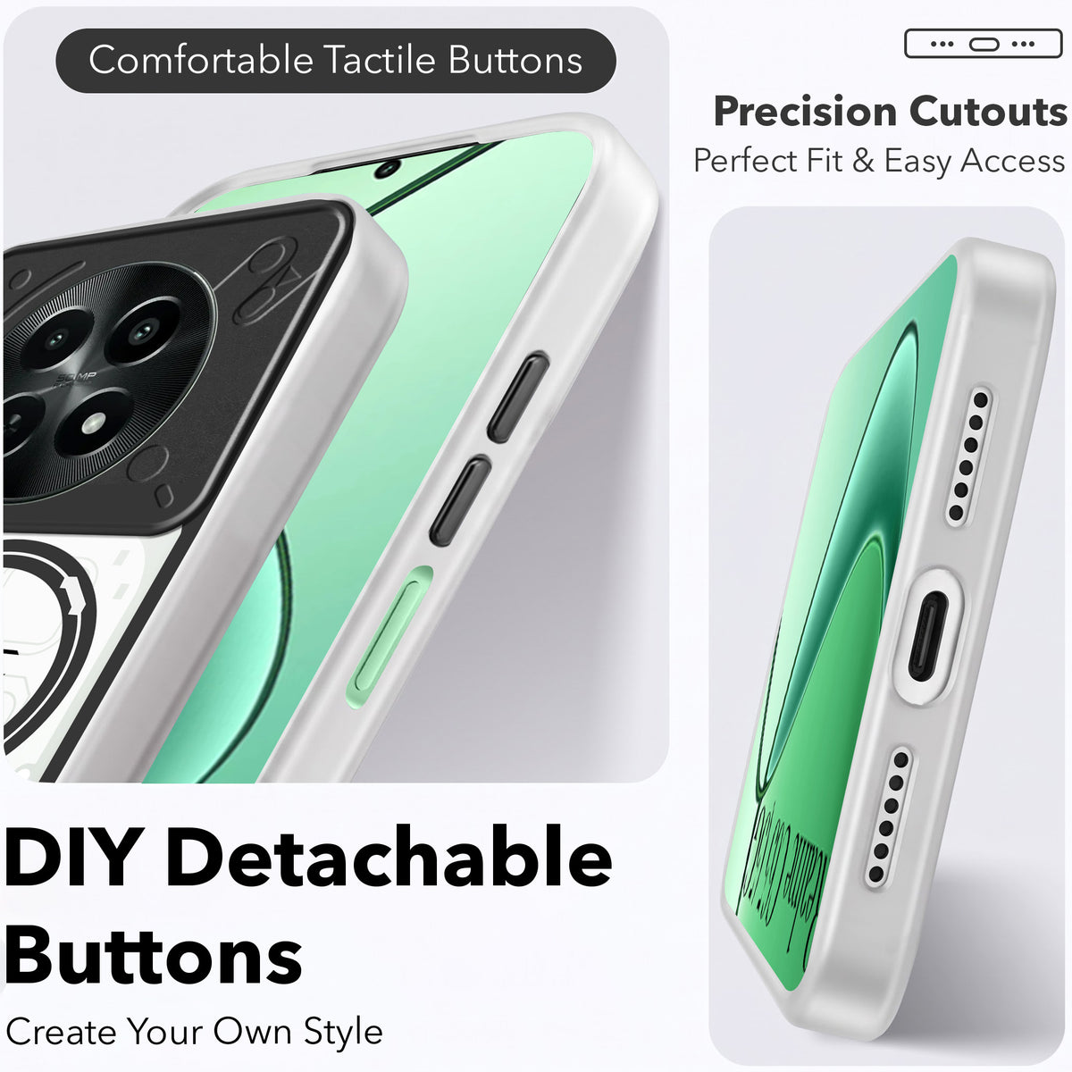 For Realme C65 5G Metallic Back Cover Case (Metallic Camera Protection & Buttons | Translucent Milky Shade | Hard Polycarbonate)