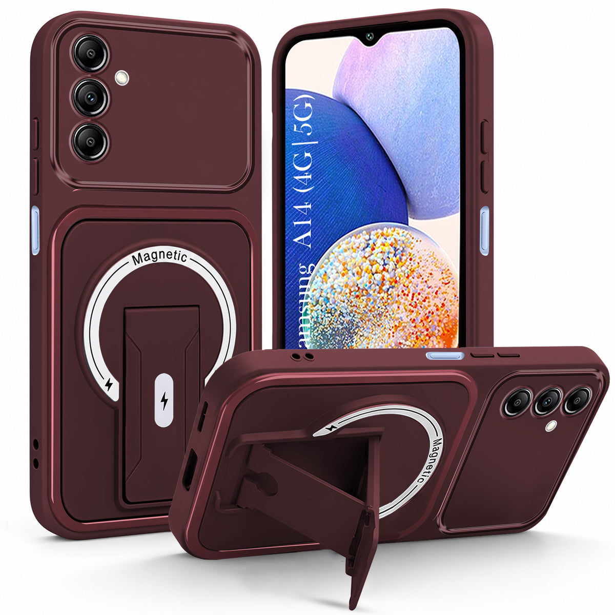 For Samsung Galaxy A14 4G | 5G Back Case Cover Metallic (Hybrid Armor Kickstand | MagSafe Compatible | Camera Protection Shockproof)