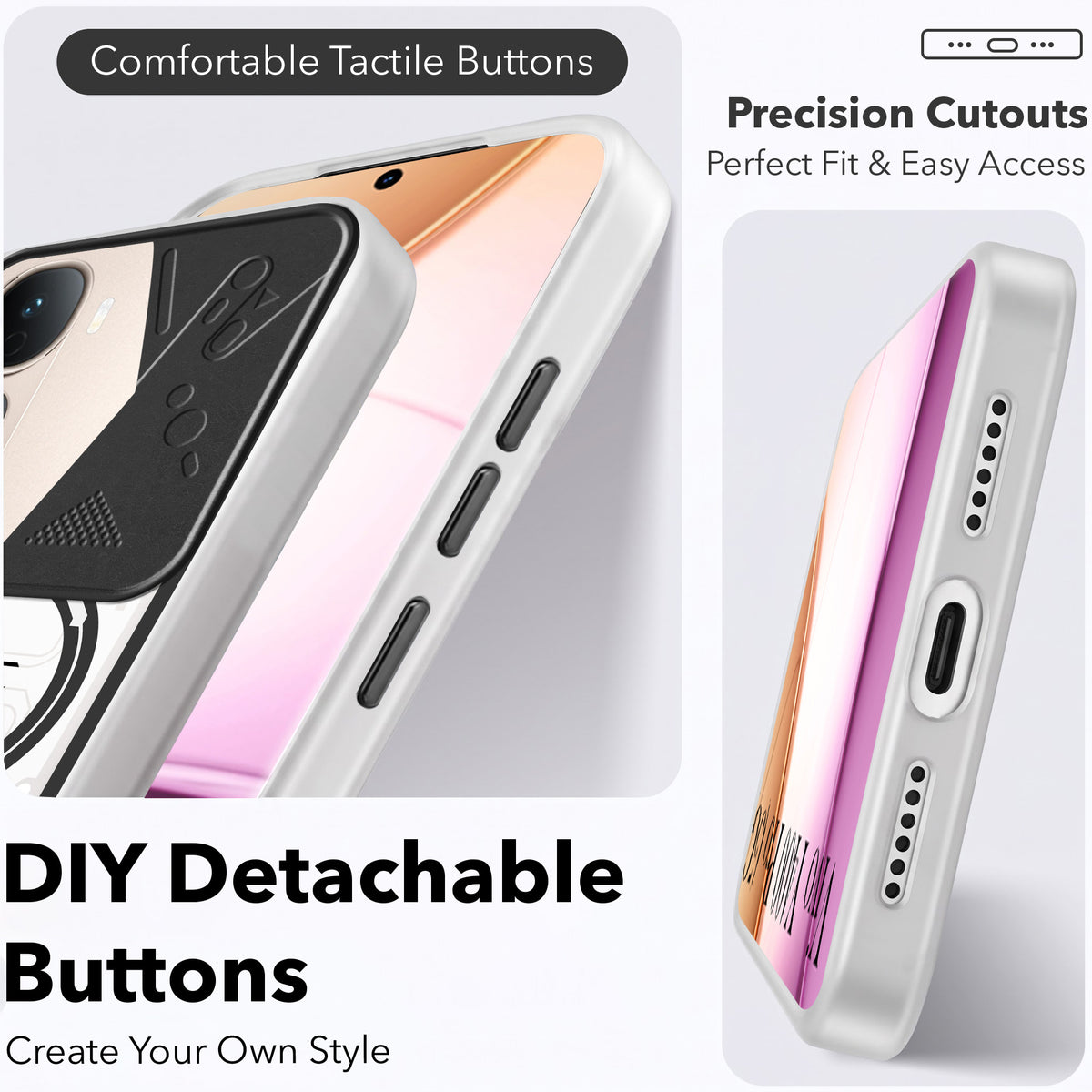 For Vivo Y400 Pro Metallic Back Cover Case (Metallic Camera Protection & Buttons | Translucent Milky Shade | Hard Polycarbonate)