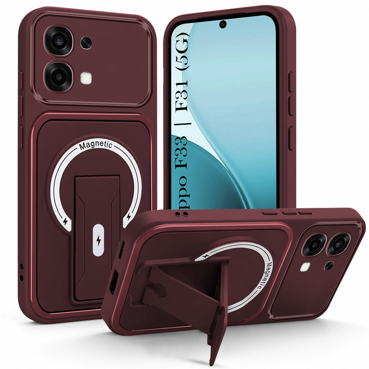 For Oppo F31 5G | Oppo F33 5G Back Case Cover Metallic (Hybrid Armor Kickstand | MagSafe Compatible | Camera Protection Shockproof)