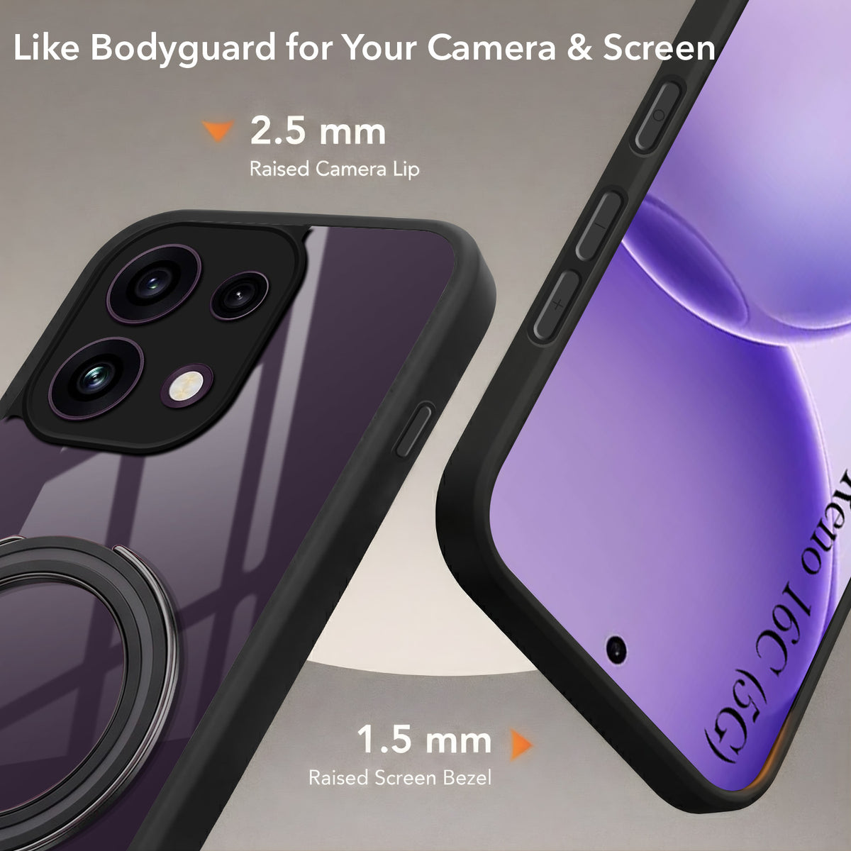 For Oppo Reno 16C 5G Back Cover Case (Kick Stand Ring Holder | Life time Anti Yellow | Camera Protection)