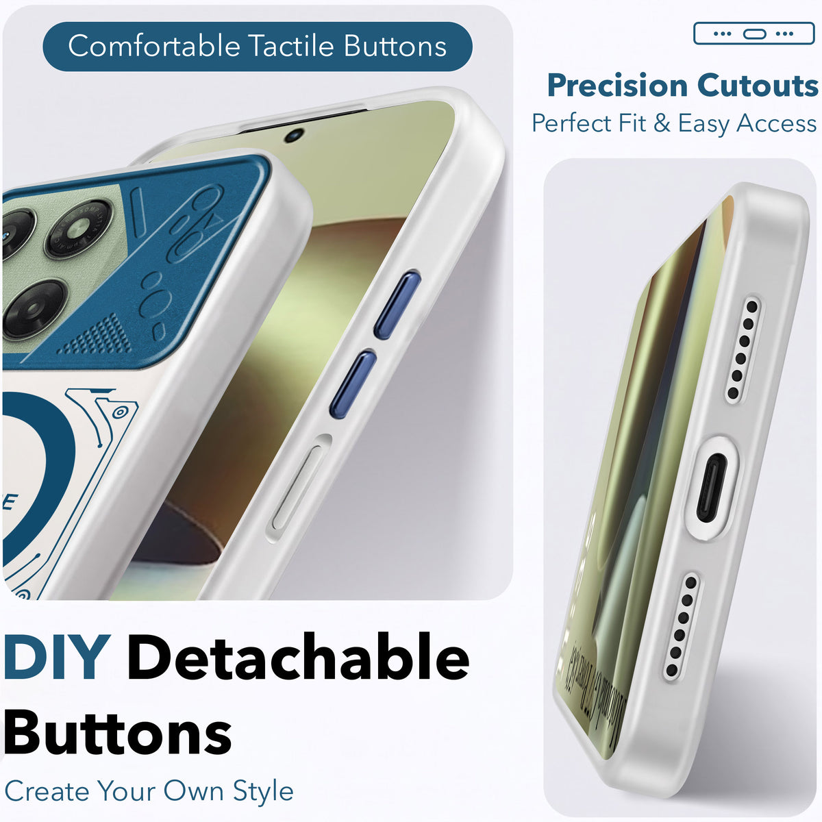 For Motorola Moto G77 Power Metallic Back Cover Case (Metallic Camera Protection & Buttons | Translucent Milky Shade | Hard Polycarbonate)