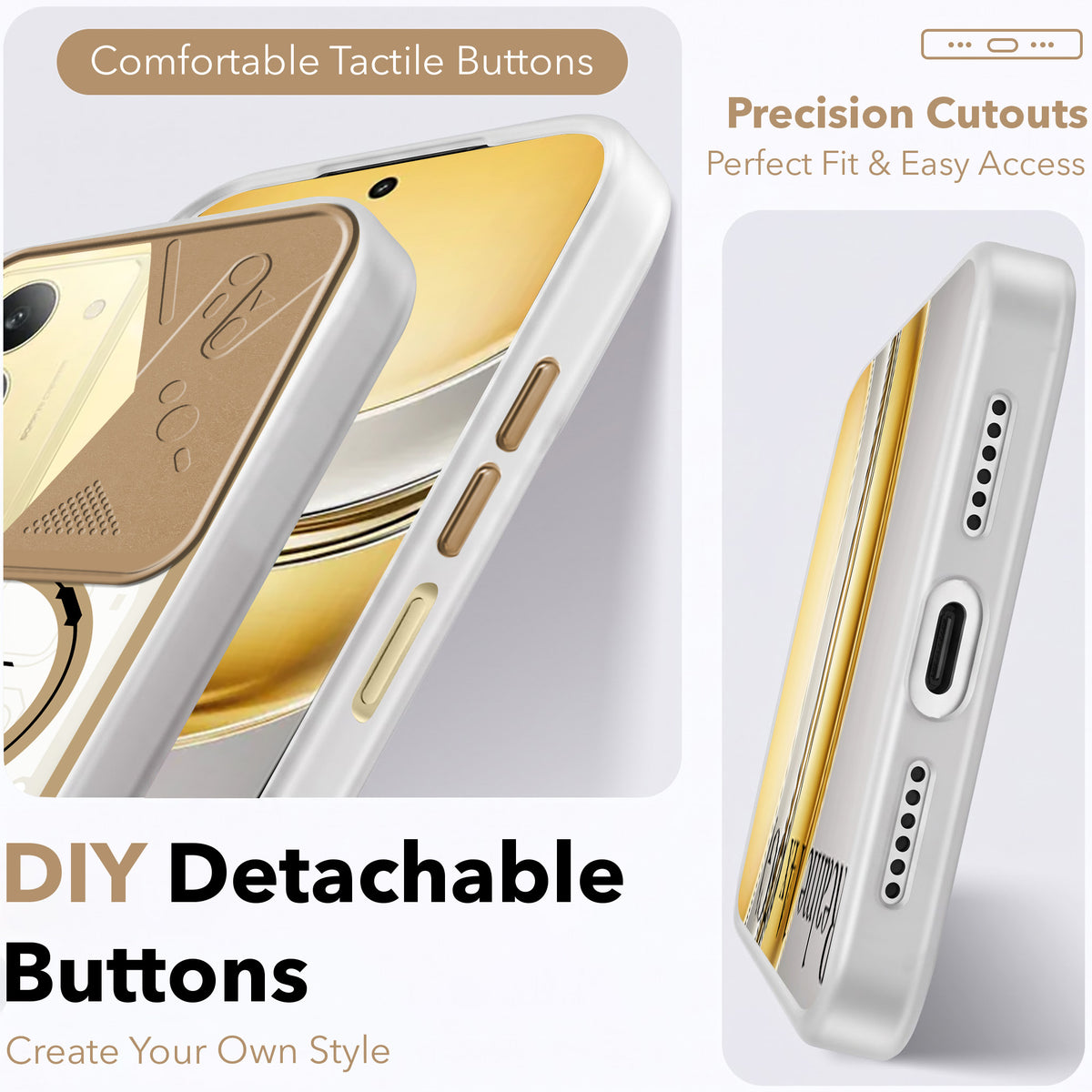 For Realme 14X Metallic Back Cover Case (Metallic Camera Protection & Buttons | Translucent Milky Shade | Hard Polycarbonate)