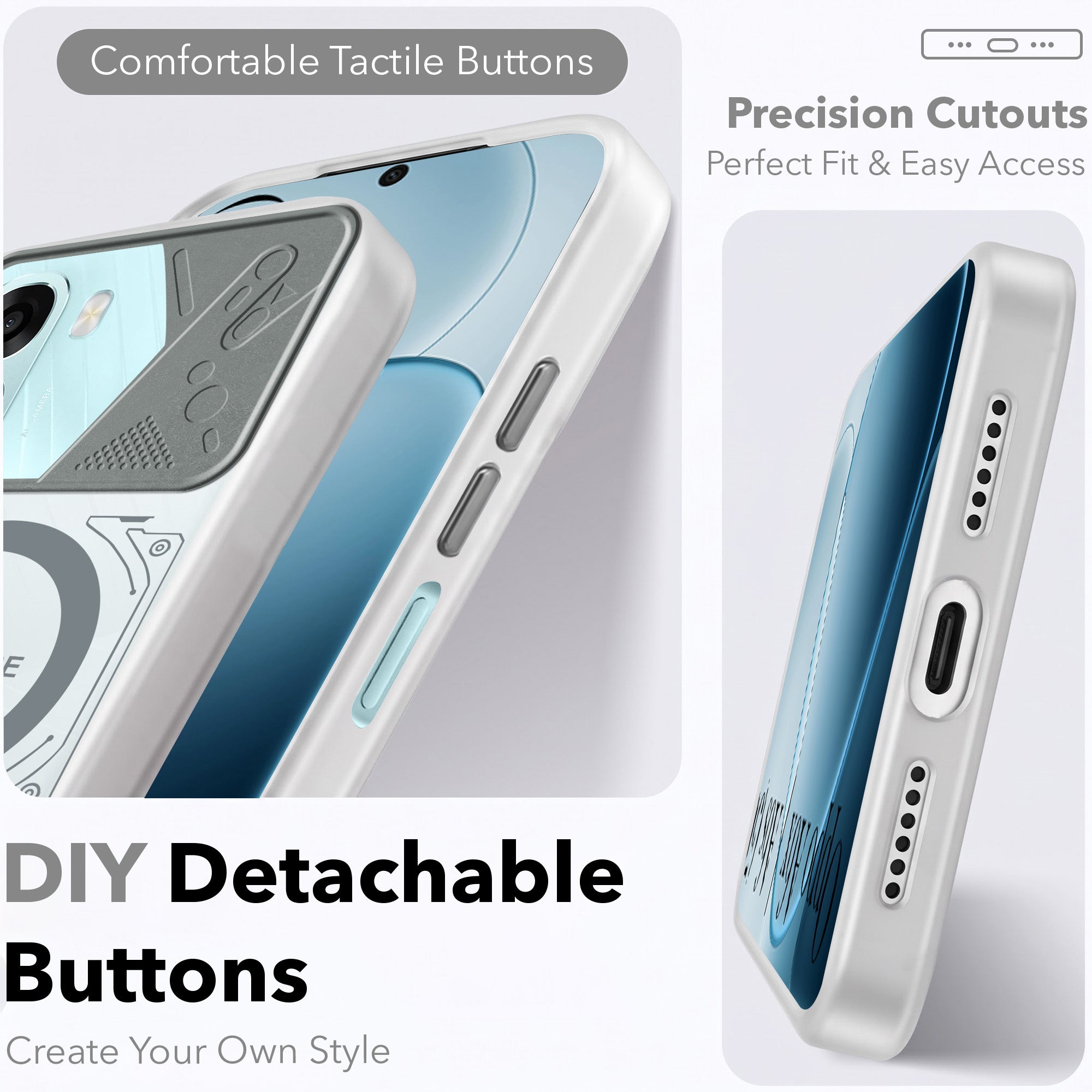 For Oppo A6X | Oppo A6S Metallic Back Cover Case (Metallic Camera Protection & Buttons | Translucent Milky Shade | Hard Polycarbonate)