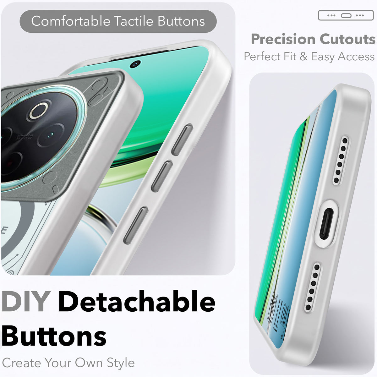 For Vivo T4 Metallic Back Cover Case (Metallic Camera Protection & Buttons | Translucent Milky Shade | Hard Polycarbonate)