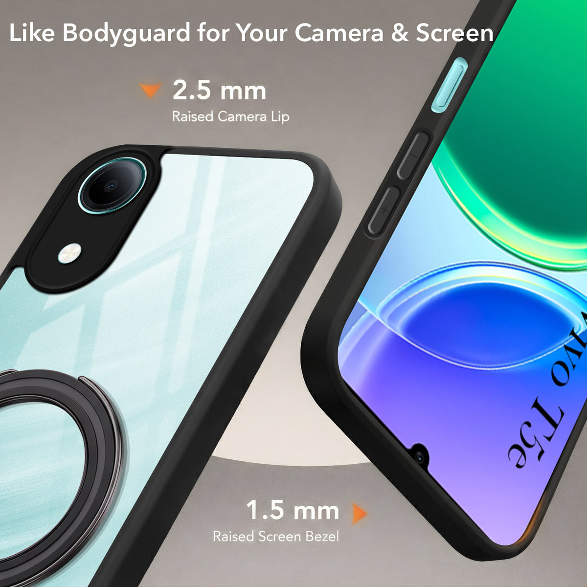 For Vivo T5e 4G Back Cover Case (Kick Stand Ring Holder | Life time Anti Yellow | Camera Protection)