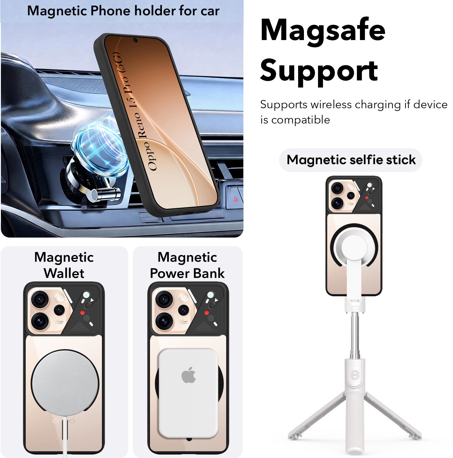 For Oppo Reno15 Pro 5G | Oppo Reno 15 Pro 5G Back Cover Case Lifetime Anti-Yellow Clear (Camera Protection | Side Grip | Wireless MagSafe Compatible)