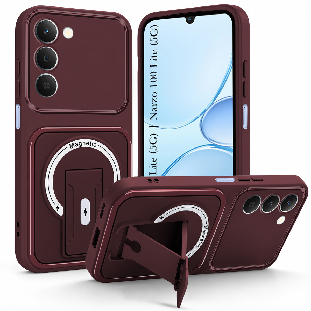 For Realme P4 Lite 5G | Narzo 100 Lite 5G Back Case Cover Metallic (Hybrid Armor Kickstand | MagSafe Compatible | Camera Protection Shockproof)