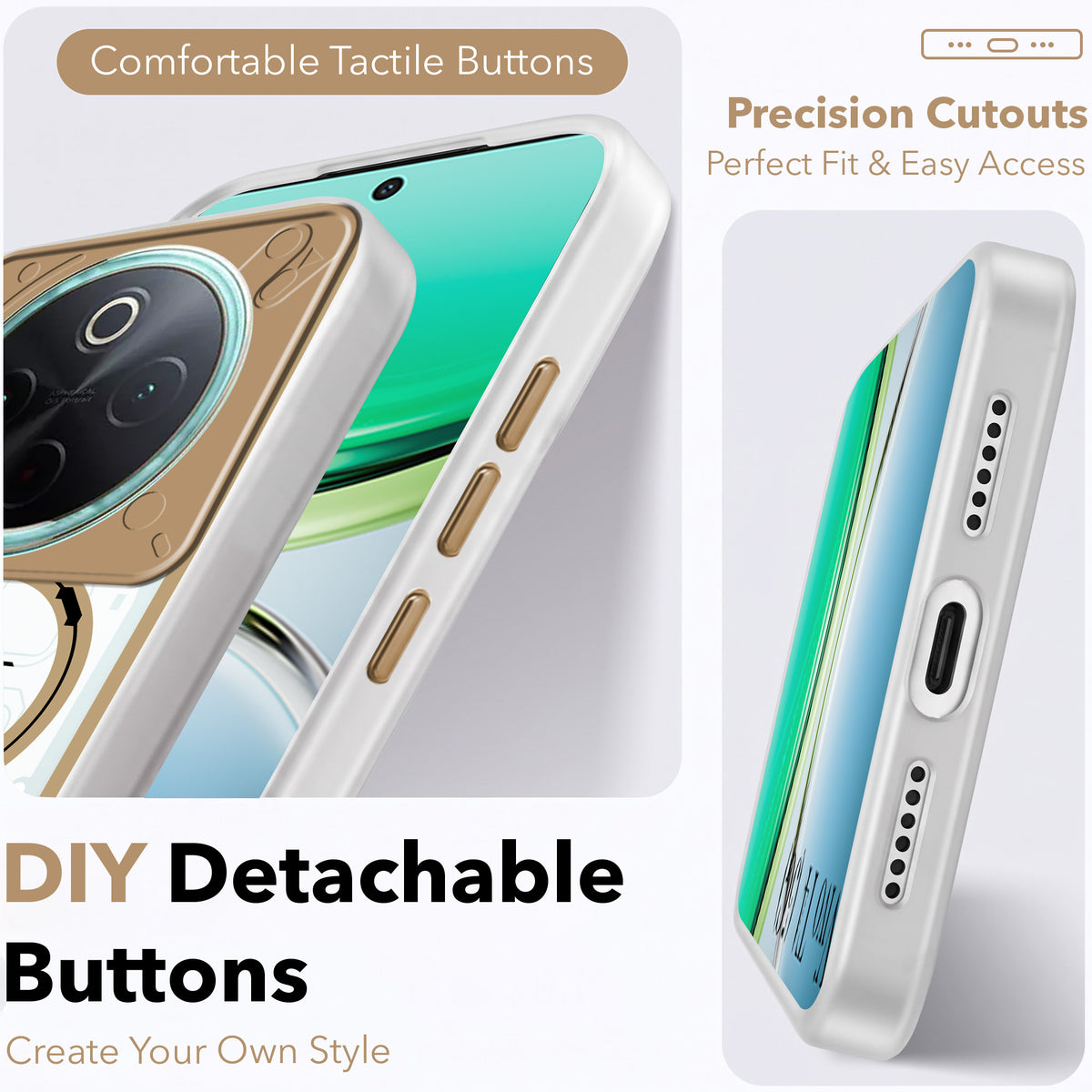 For Vivo T4 Metallic Back Cover Case (Metallic Camera Protection & Buttons | Translucent Milky Shade | Hard Polycarbonate)
