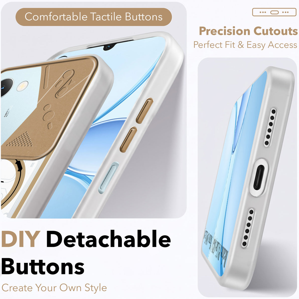 For Realme P4 Lite 5G | Narzo 100 Lite 5G Metallic Back Cover Case (Metallic Camera Protection & Buttons | Translucent Milky Shade | Hard Polycarbonate)