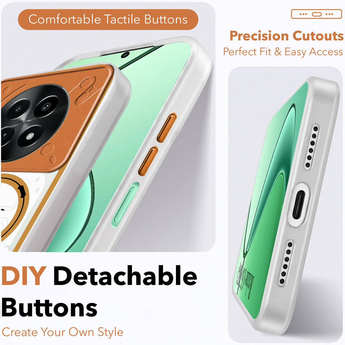 For Realme C65 5G Metallic Back Cover Case (Metallic Camera Protection & Buttons | Translucent Milky Shade | Hard Polycarbonate)
