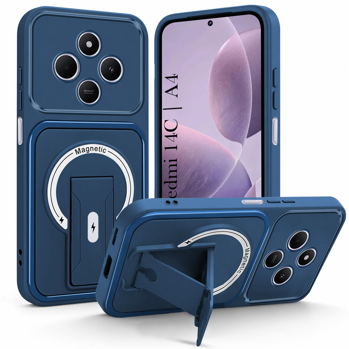 For Redmi A4 5G | Xiaomi Redmi 14C Back Case Cover Metallic (Hybrid Armor Kickstand | MagSafe Compatible | Camera Protection Shockproof)