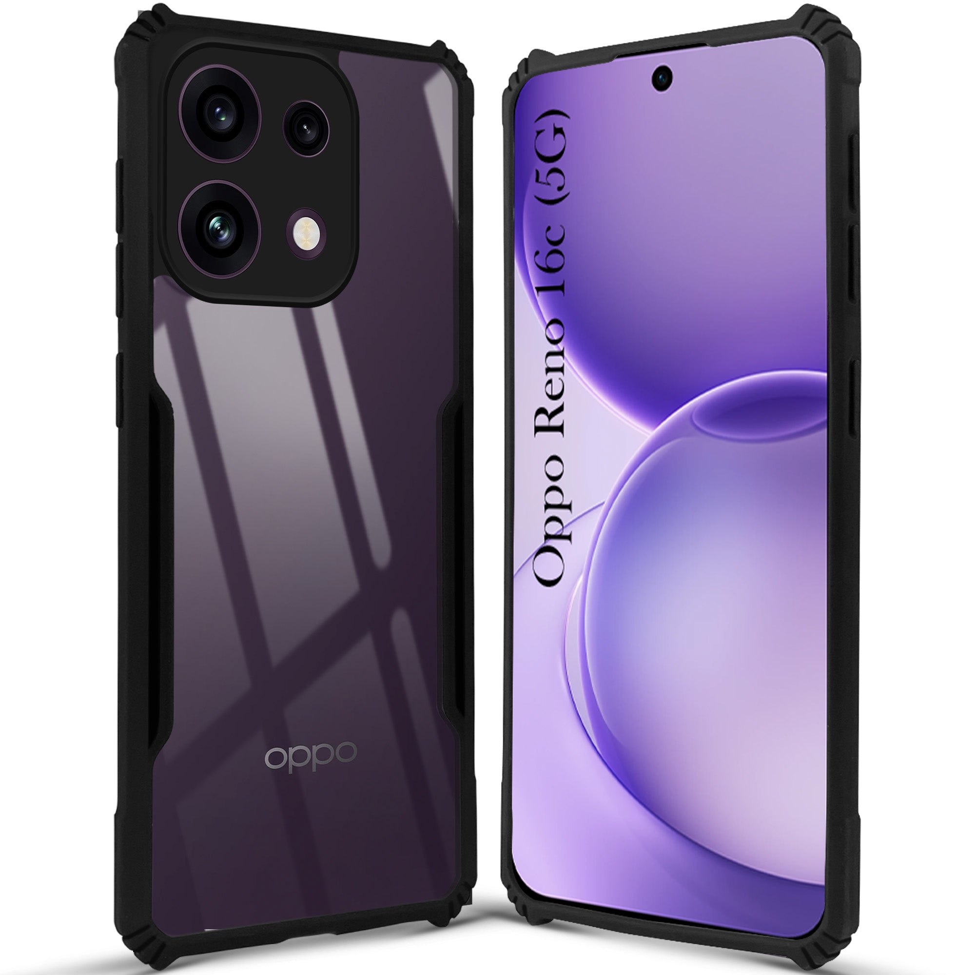 For Oppo Reno 16C 5G Back Cover Case Hybrid (Shockproof with Polycarbonate Clear Panel | Professional Black)
