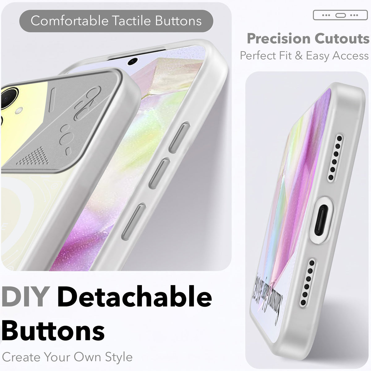 For Samsung Galaxy A35 5G Metallic Back Cover Case (Metallic Camera Protection & Buttons | Translucent Milky Shade | Hard Polycarbonate)