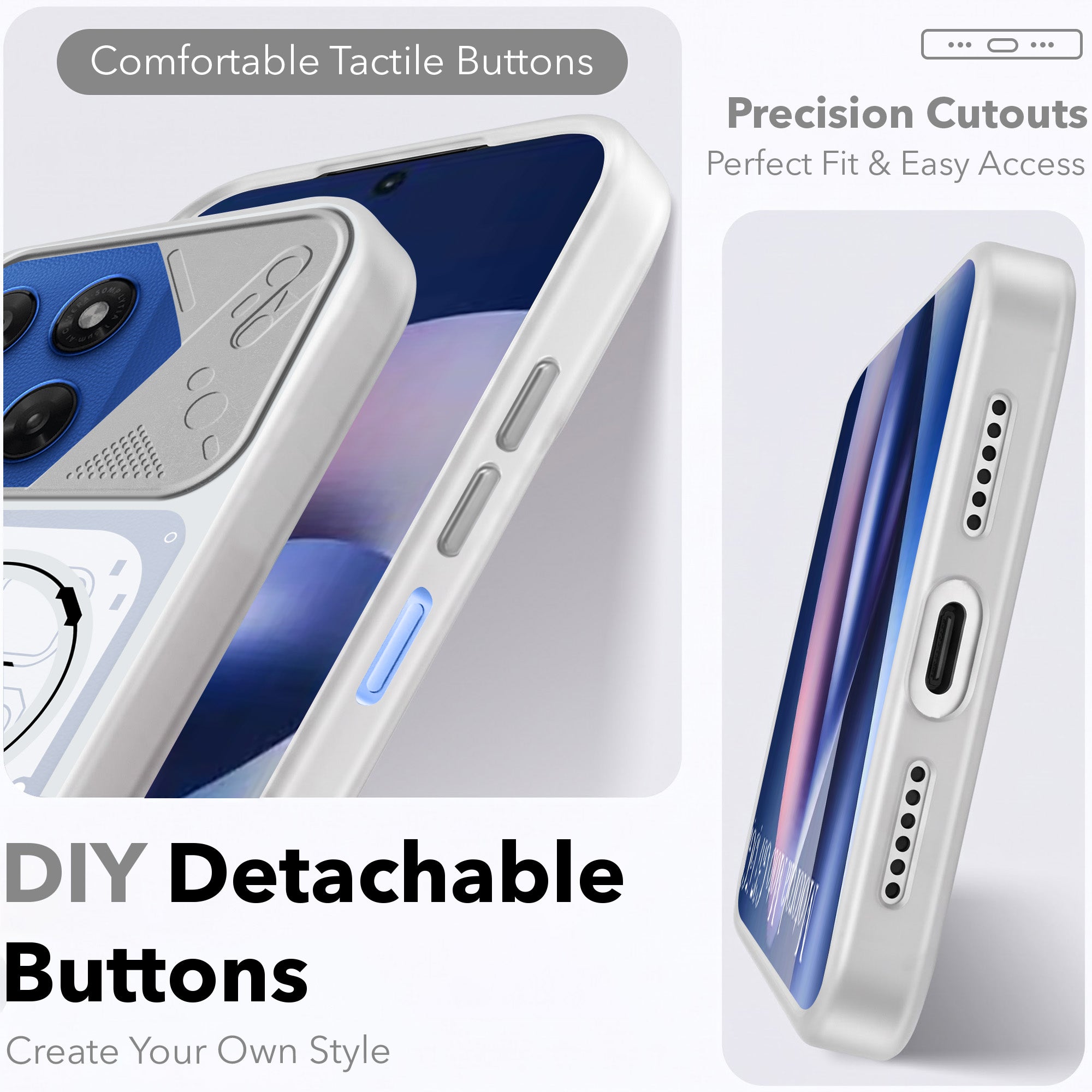 For Motorola Moto G37 Metallic Back Cover Case (Metallic Camera Protection & Buttons | Translucent Milky Shade | Hard Polycarbonate)
