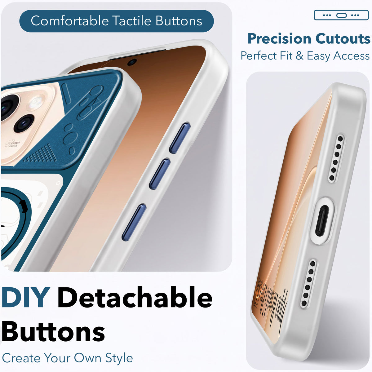 For Oppo Reno15 Pro 5G | Oppo Reno 15 Pro 5G Metallic Back Cover Case (Metallic Camera Protection & Buttons | Translucent Milky Shade | Hard Polycarbonate)