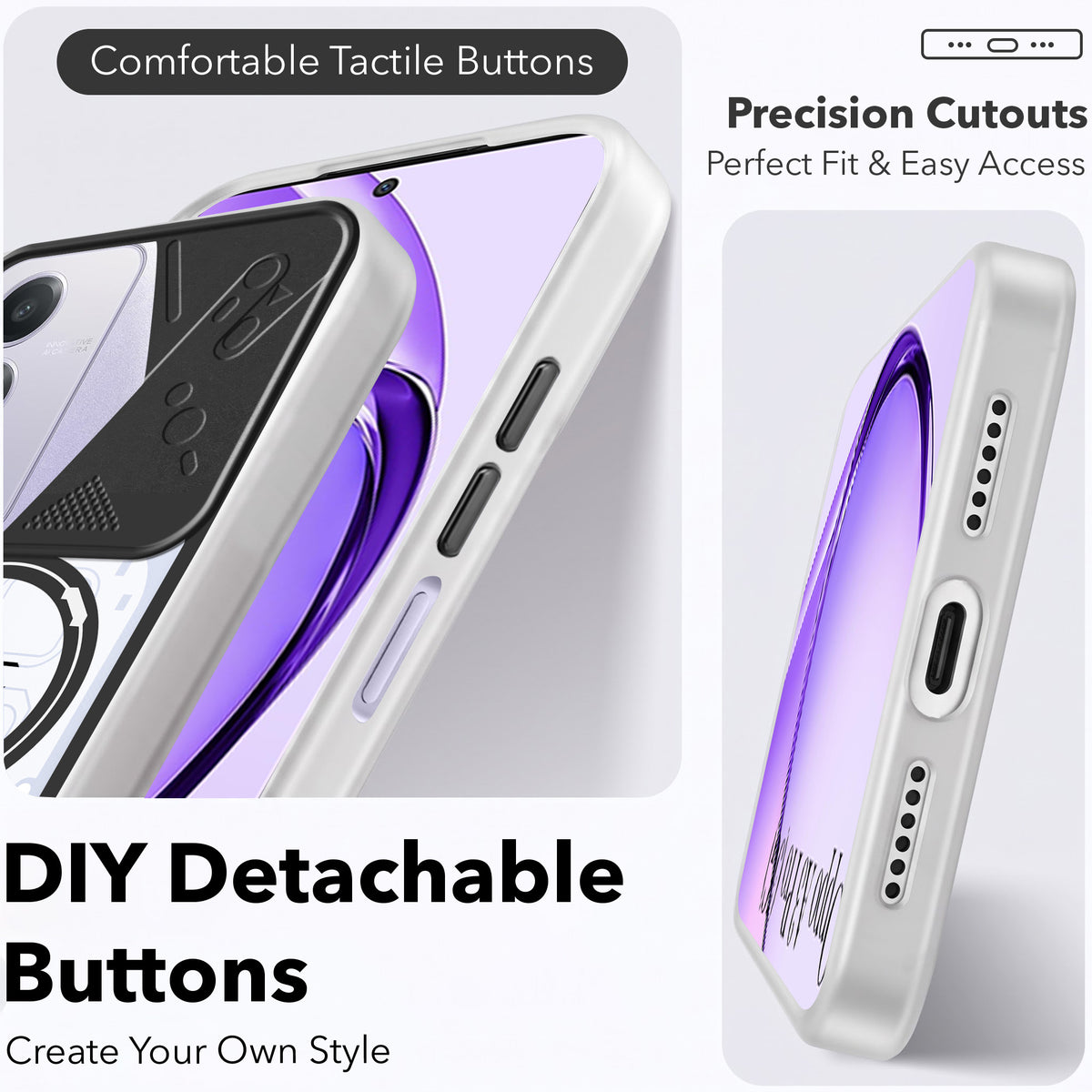 For Oppo A3 Pro 5G Metallic Back Cover Case (Metallic Camera Protection & Buttons | Translucent Milky Shade | Hard Polycarbonate)