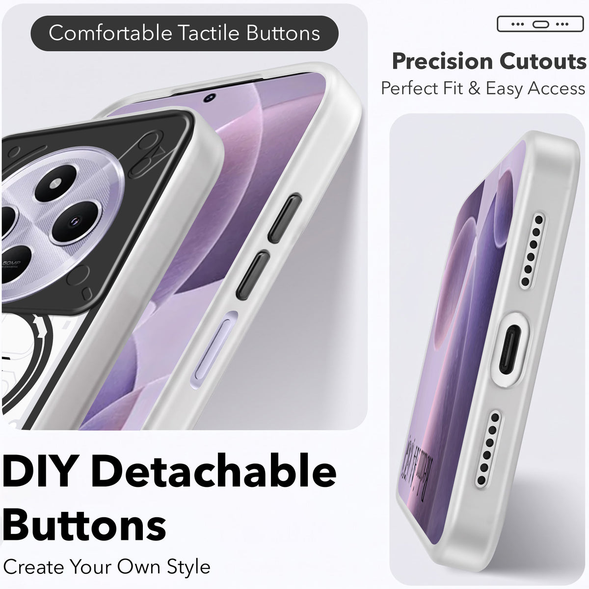 For Redmi A4 5G | Xiaomi Redmi 14C Metallic Back Cover Case (Metallic Camera Protection & Buttons | Translucent Milky Shade | Hard Polycarbonate)