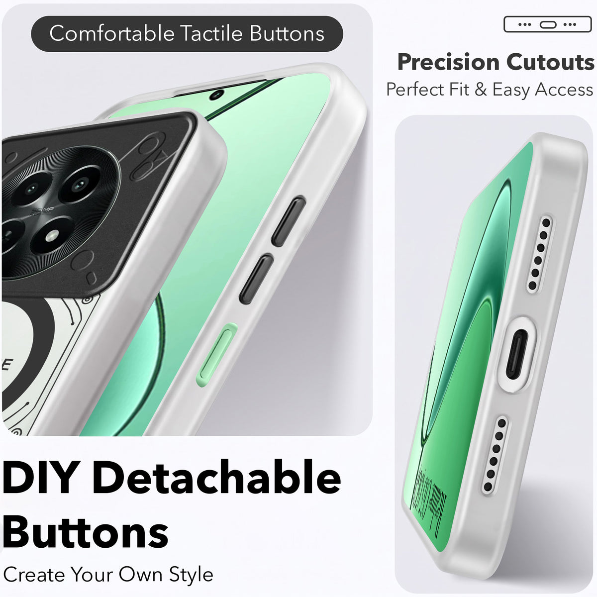For Realme C65 5G Metallic Back Cover Case (Metallic Camera Protection & Buttons | Translucent Milky Shade | Hard Polycarbonate)