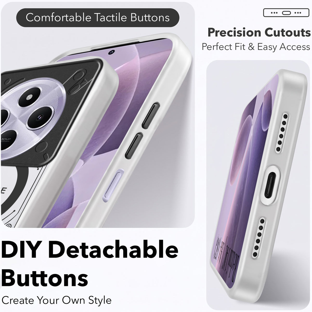 For Redmi A4 5G | Xiaomi Redmi 14C Metallic Back Cover Case (Metallic Camera Protection & Buttons | Translucent Milky Shade | Hard Polycarbonate)