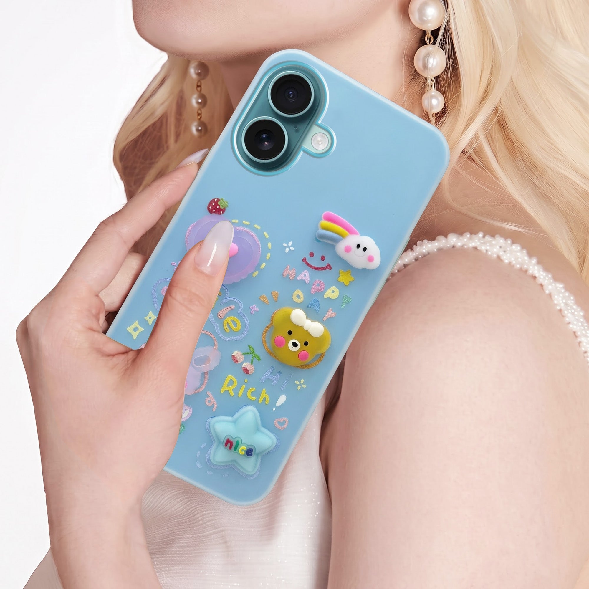 For Apple iPhone 16 Back Cover Case (3D Cute Cartoons | Hard Back Side Soft | Matte Premium Finish | HD Printing)
