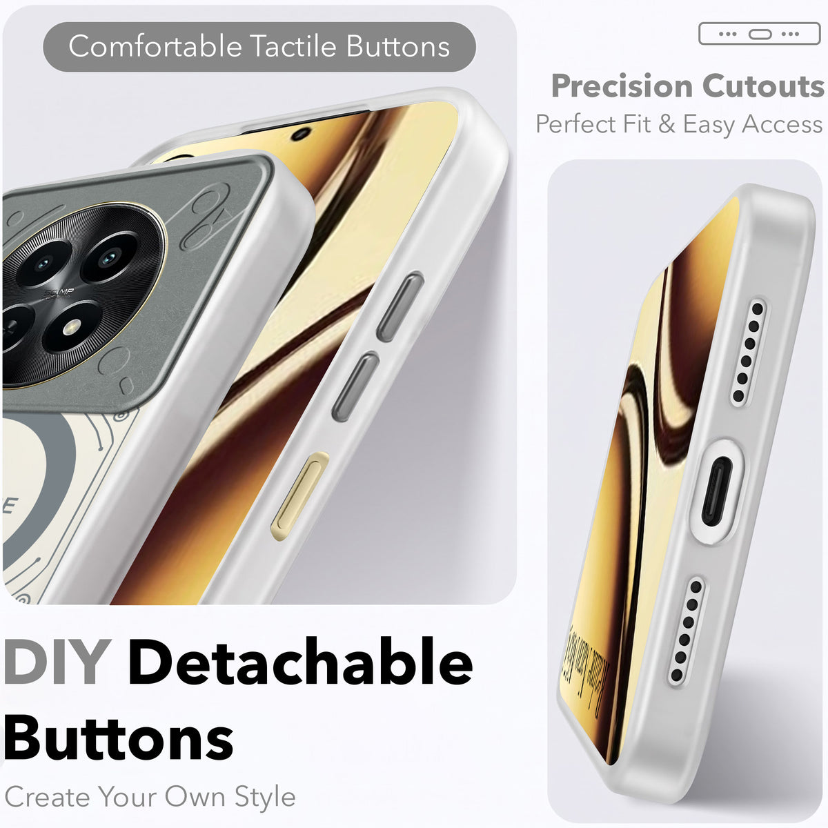 For Realme Narzo N65 5G Metallic Back Cover Case (Metallic Camera Protection & Buttons | Translucent Milky Shade | Hard Polycarbonate)