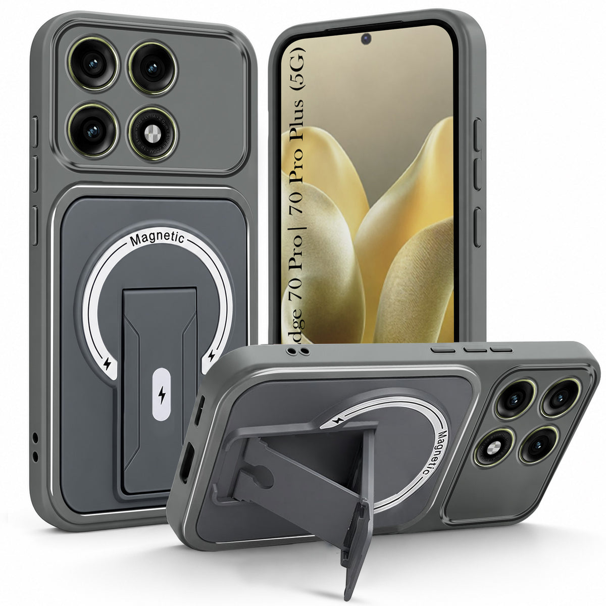 For Motorola Edge 70 Pro | Edge 70 Pro Plus Back Case Cover Metallic (Hybrid Armor Kickstand | MagSafe Compatible | Camera Protection Shockproof)