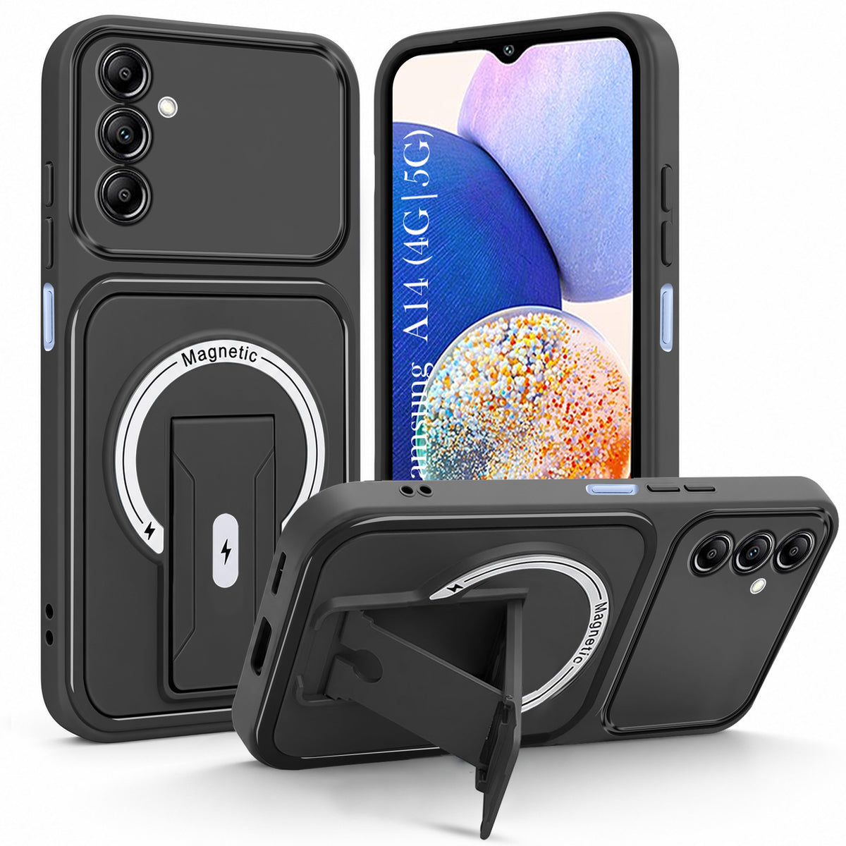 For Samsung Galaxy A14 4G | 5G Back Case Cover Metallic (Hybrid Armor Kickstand | MagSafe Compatible | Camera Protection Shockproof)
