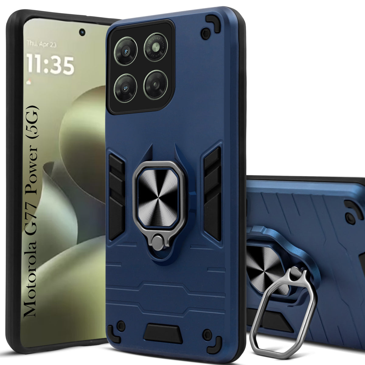 For Motorola Moto G77 Power Hybrid Armor Back Cover Case (Shockproof Dual Layer Polycarbonate |Ring Holder Kickstand)